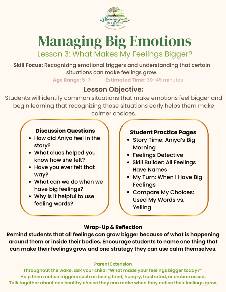 Managing Big Emotions Lesson 3: What Makes My Feelings Bigger - Ages 5-7