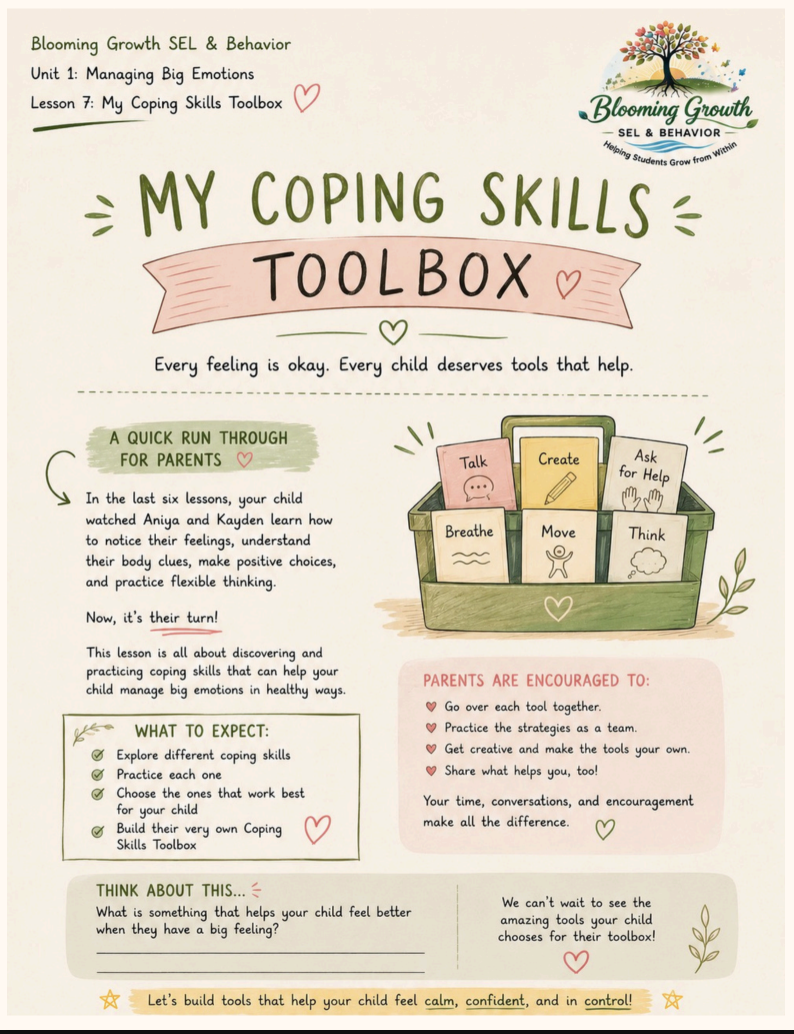 Managing Big Emotions Lesson 7: Coping Skills Toolbox - Ages 5-7