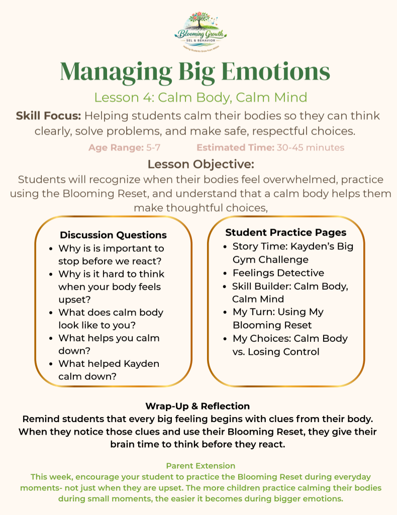 Managing Big Emotions Lesson 4: Calm Body, Calm Mind - Ages 5-7