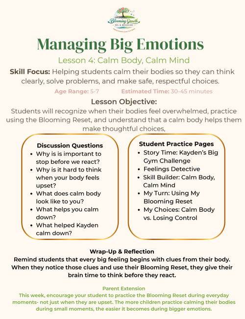 Managing Big Emotions Lesson 4: Calm Body, Calm Mind - Ages 5-7