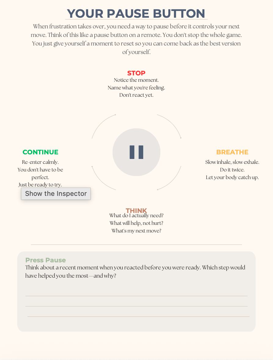 Lesson 4: Your Pause Button – Ages 11–13 interior page