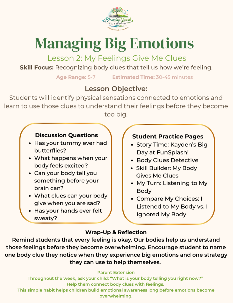 Managing Big Emotions Lesson 2: My Feelings Give Me Clues - Ages 5-7