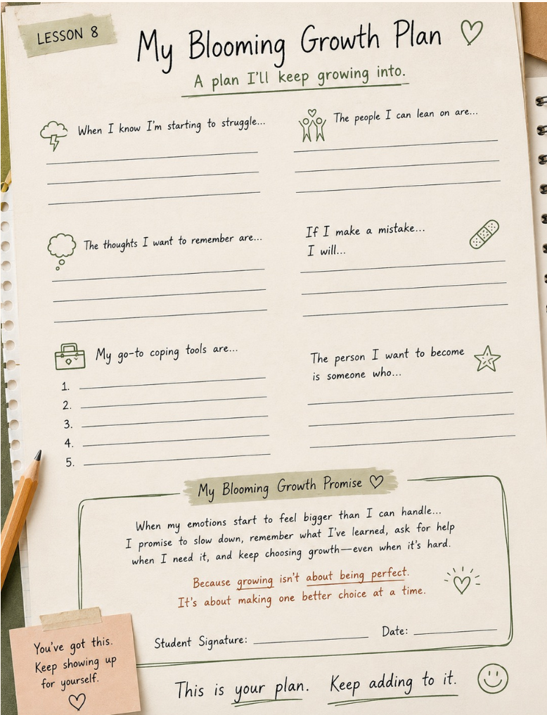 Lesson 8: My Blooming Growth Plan – Ages 11–13 interior page