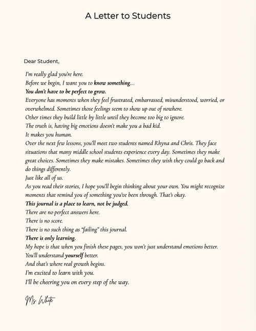 A Letter to Students – Unit 1 interior page
