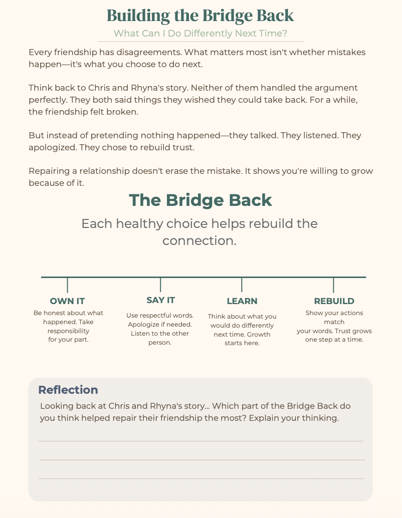 Lesson 6: Building the Bridge Back – Ages 11–13 interior page
