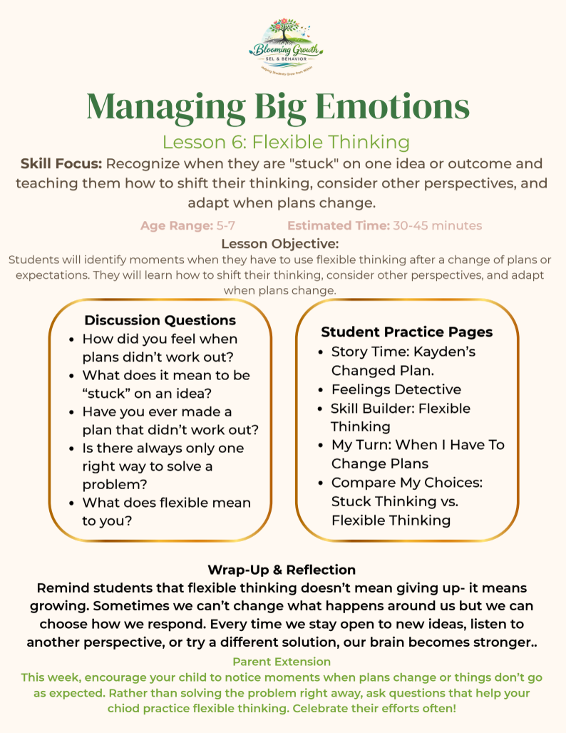 Managing Big Emotions Lesson 6: Flexible Thinking - Ages 5-7