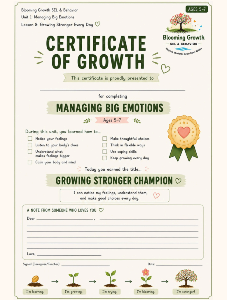 Managing Big Emotions Lesson 8: Growing Stronger Every Day - Ages 5-7