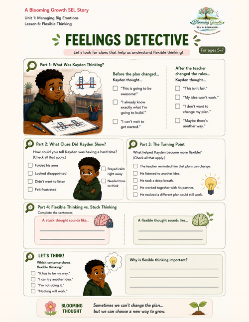 Feelings Detective worksheet – Lesson 6: Flexible Thinking (Ages 5–7)