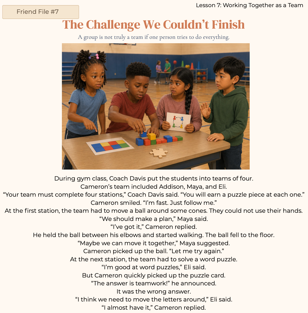 Lesson 7: Working Together as a Team - The Challenge We Couldn't Finish