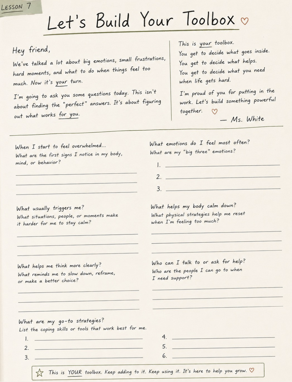 Lesson 7: Let's Build Your Toolbox – Ages 11–13 interior page